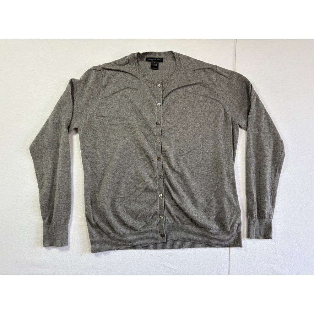 August Silk Womens XL Gray Cotton Cashmere Blend Button Front Cardigan Sweater